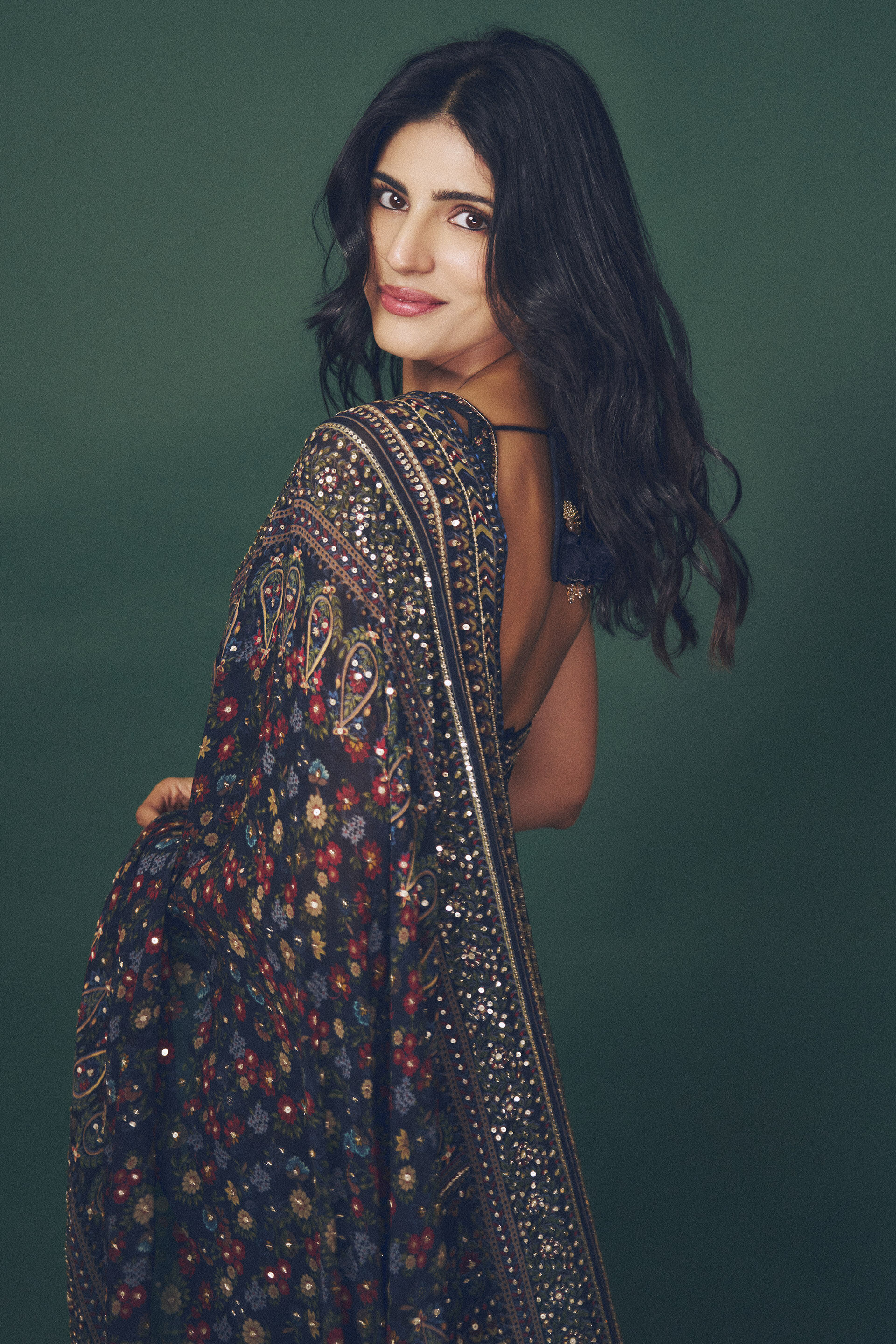 Amalaka Sequin Georgette Saree - Blue, , image 5